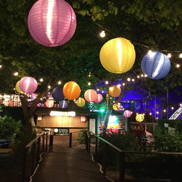pexels-photo-698907-698907 Vibrant paper lanterns hanging over a garden path during a festive night celebration outdoors.